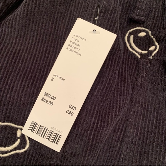 Urban Outfitters Men’s Corduroy Navy Blue Smiley Faces OKAY Embroidered Small - Picture 13 of 16